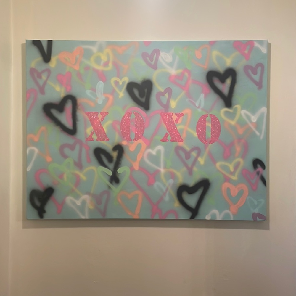 48x60in Pastel Heart Painting with glitter writing